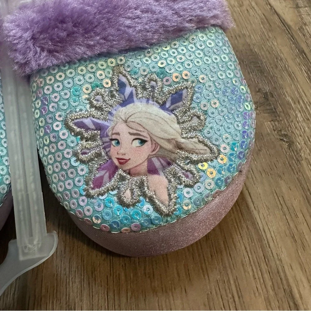 NEW!! Disney Frozen Slippers, Toddler Girl's, Non-Slip, Sparkle, Faux Fur, 5/6